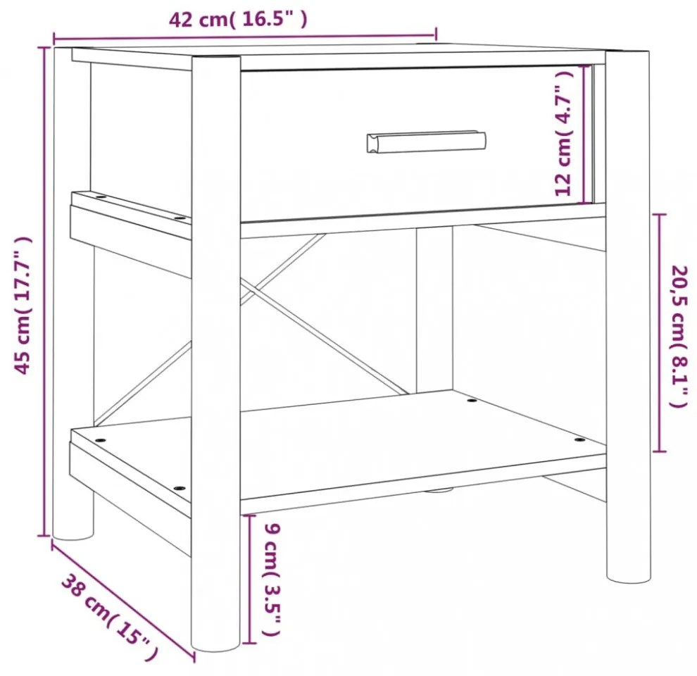 2 db fekete szerelt fa ágy melletti asztal 42 x 38 x 45 cm