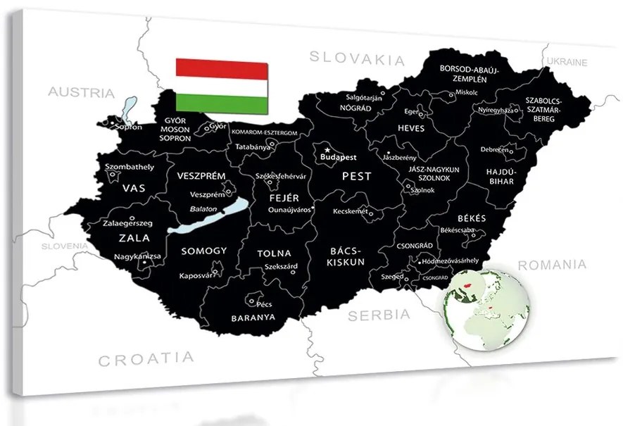 Kép stílusos fekete Magyarország térkép