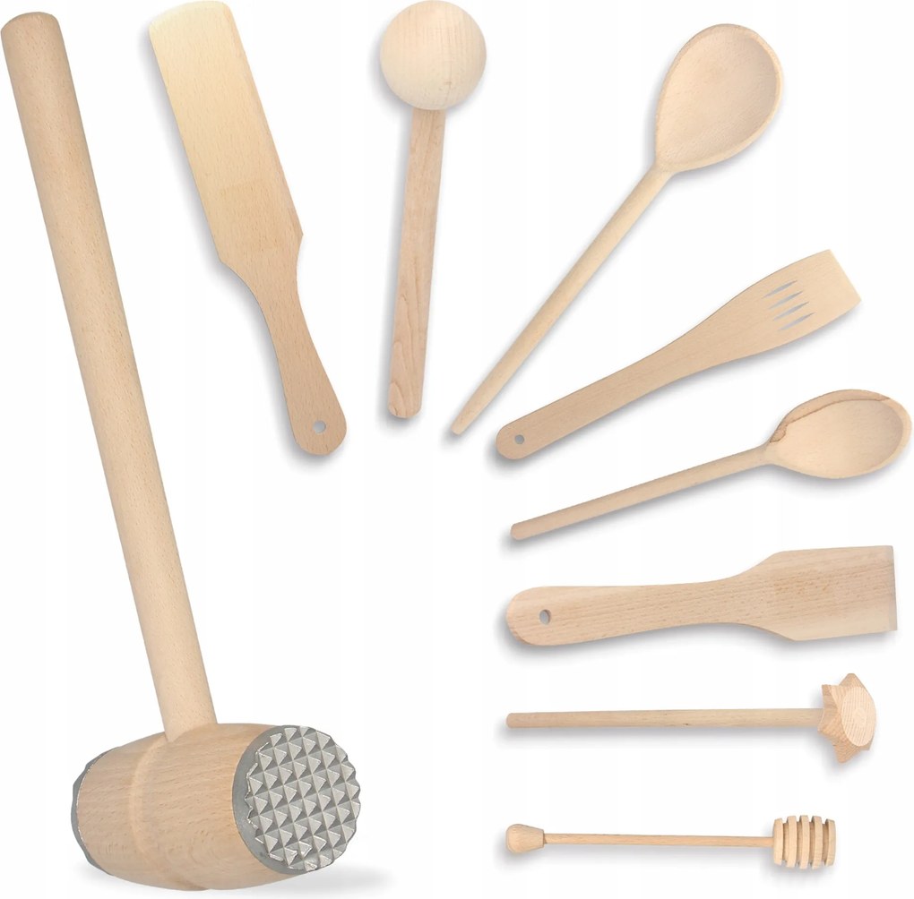 9x Konyhai Eszközök Fa kanál spatula Konyhai Lapát Húsdaráló Zes Qi