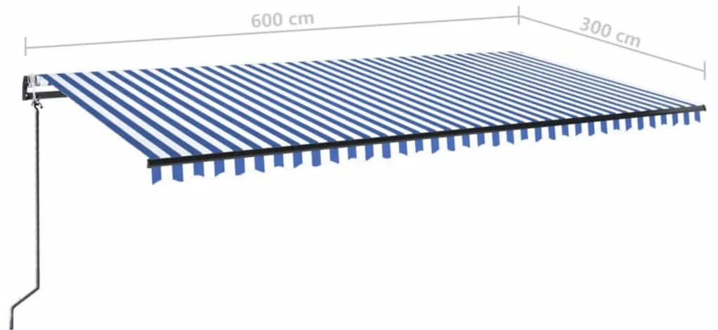 kék/fehér automata szélérzékelős és LED-es napellenző 600x300cm