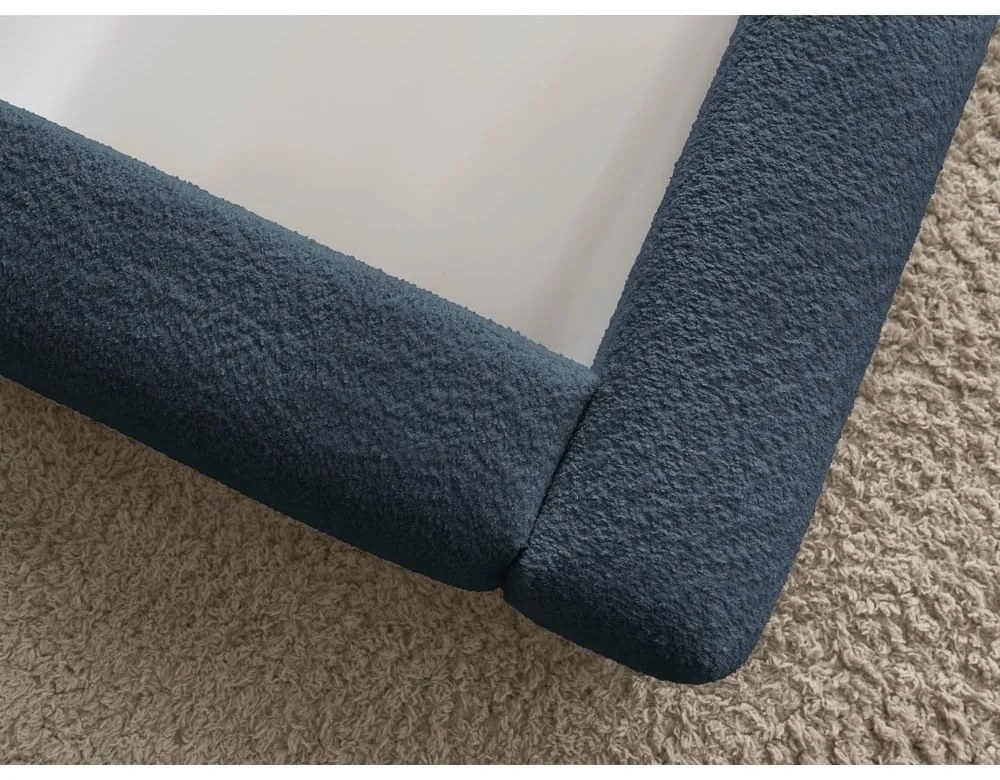 Sötétkék kárpitozott ágyneműtartós franciaágy ágyráccsal 160x200 cm Orlane – Bobochic Paris