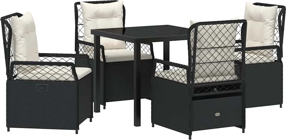 vidaXL Kert étkező szett 5 pcs Fekete polirattan