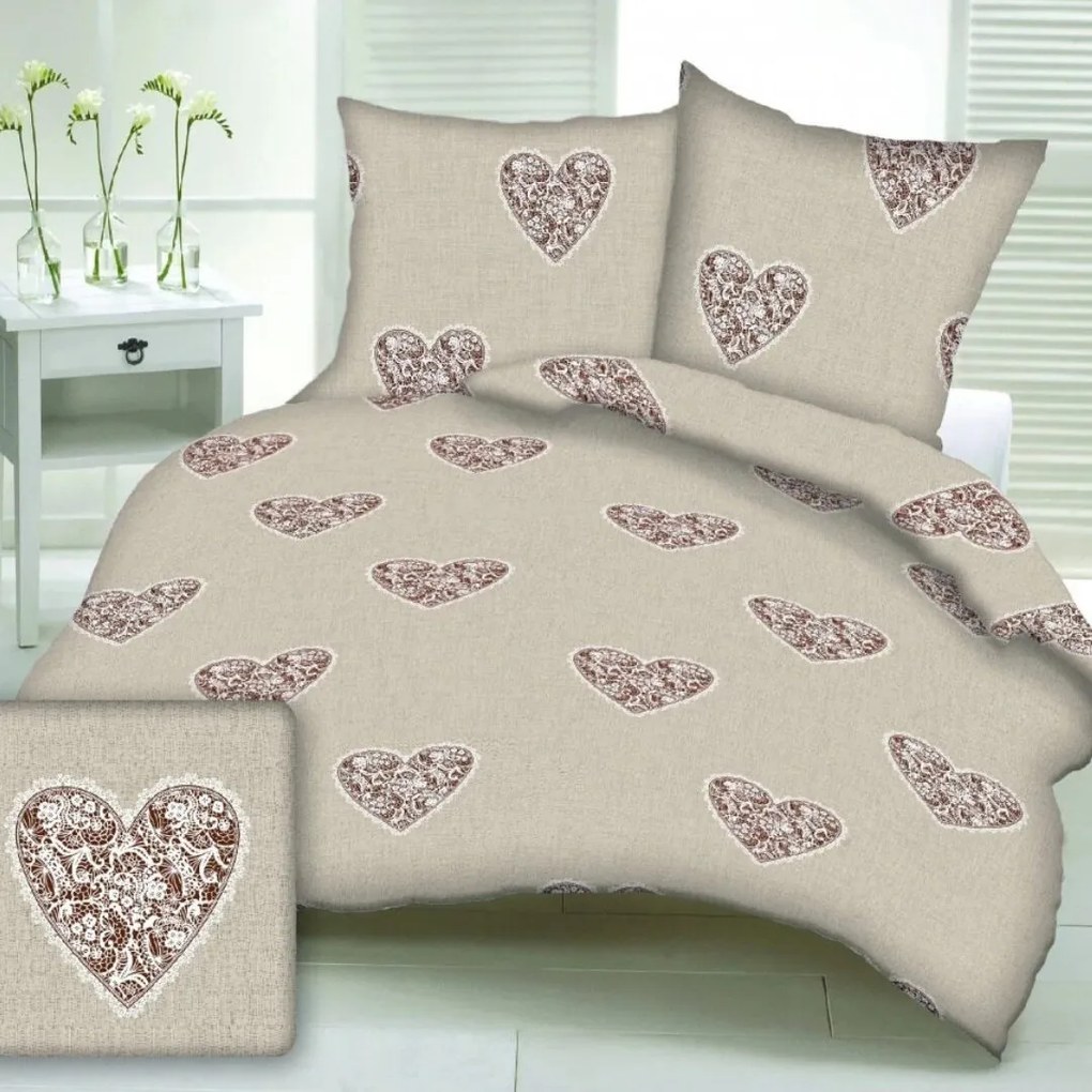 Pamut lepedők Love barna 200x140cm+90x70cm TiaHome