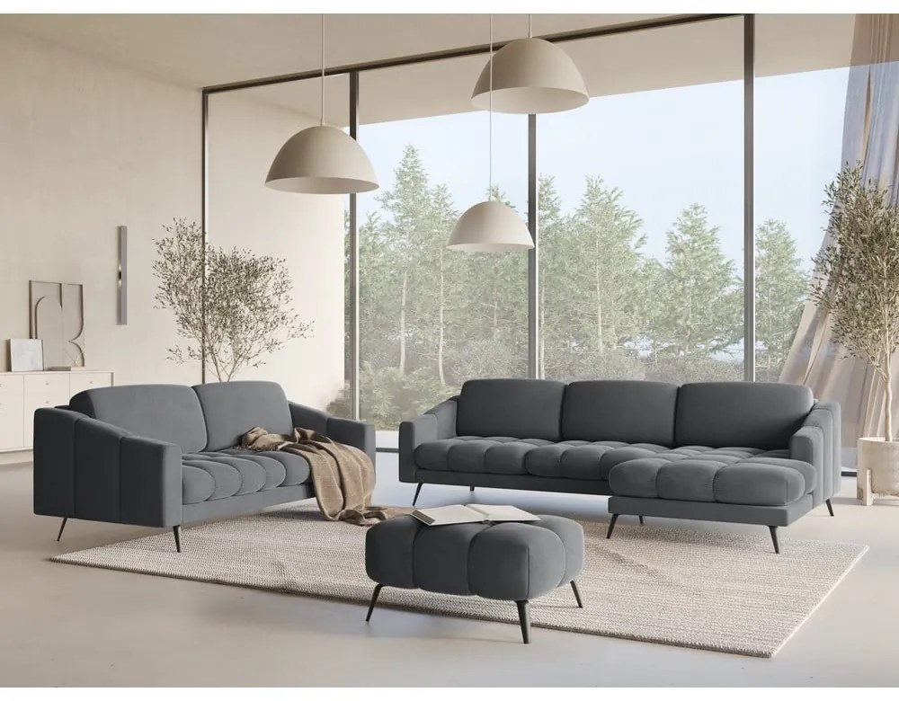 Szürke bársony sarokkanapé (jobb oldali) Nalu – Makamii