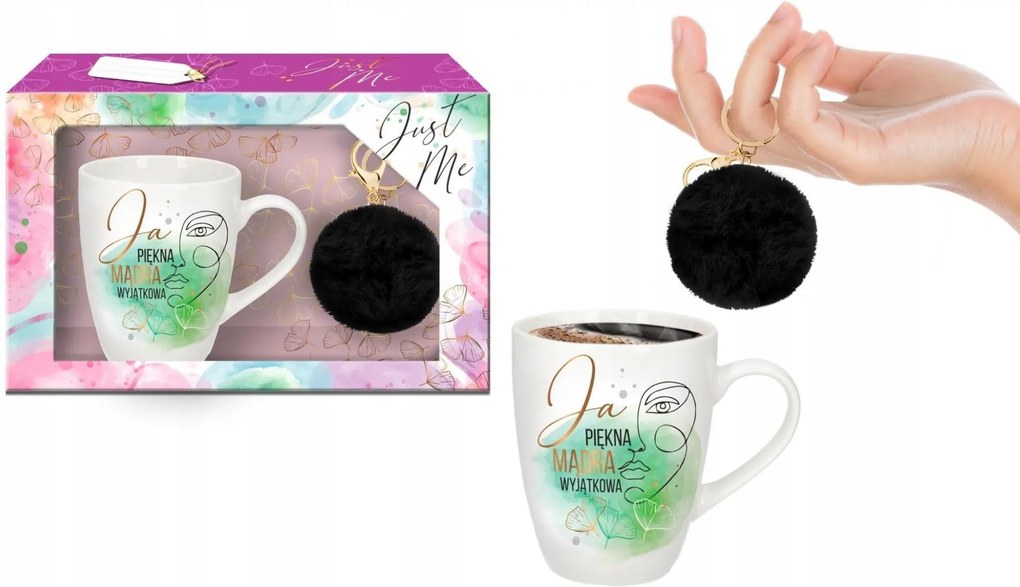 Just Me hordó bögre szett 300mlpompon fekete-Én szép, okos,