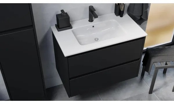 Fürdőszobai szekrény mosdóval MOLDE 80 cm fekete