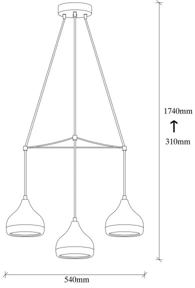 Kábelen függő csillár YILDO 3xE27/40W/230V fekete/rézszínű