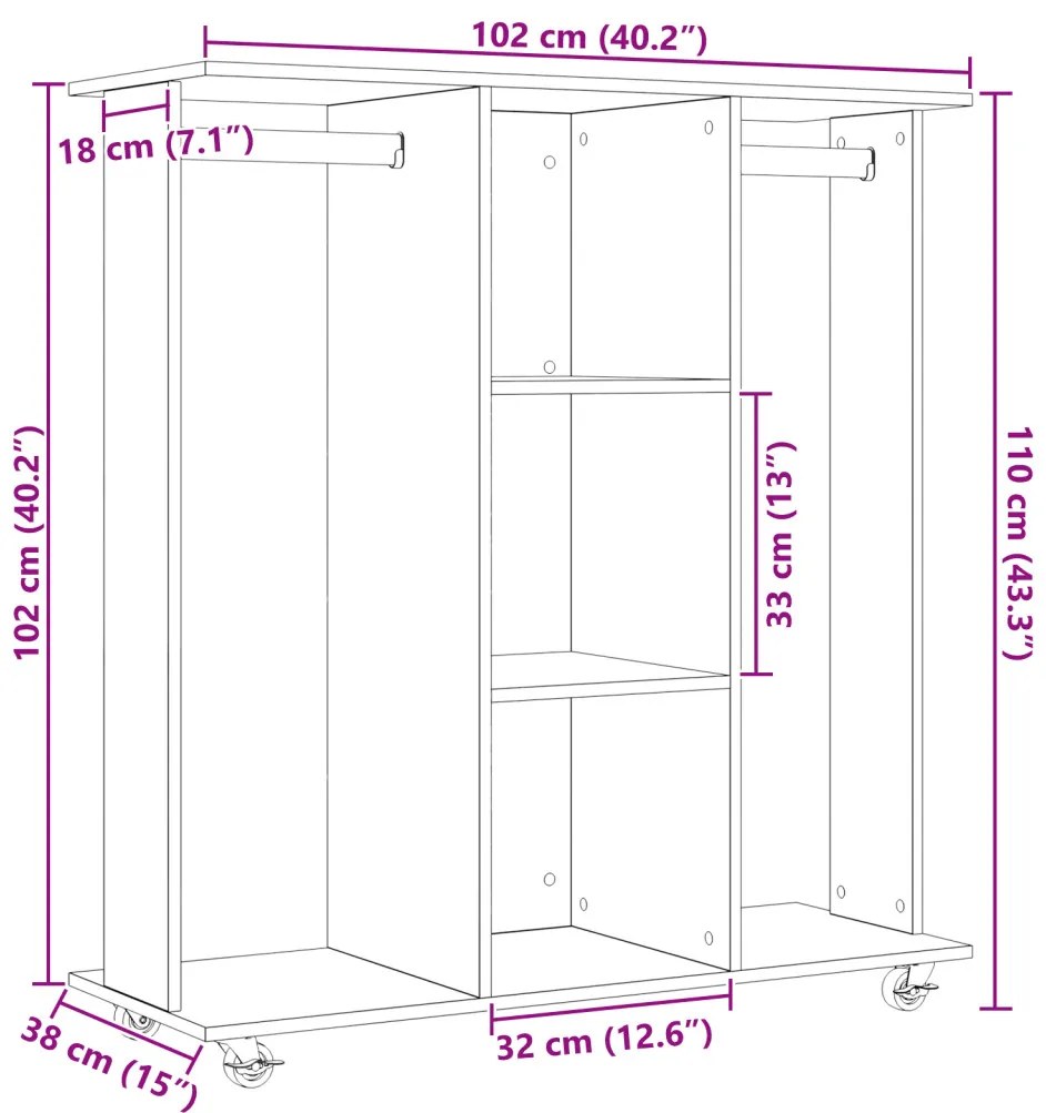 Gardrób Kerekekkel Artisan Tölgy 102x38x110 cm Mérnöki Fa
