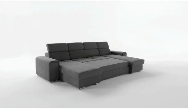 Ággyá nyitható ülőgarnitúra SALVADA, univerzális U-formájú sarokkal és tárolóhellyel, sötétszürke