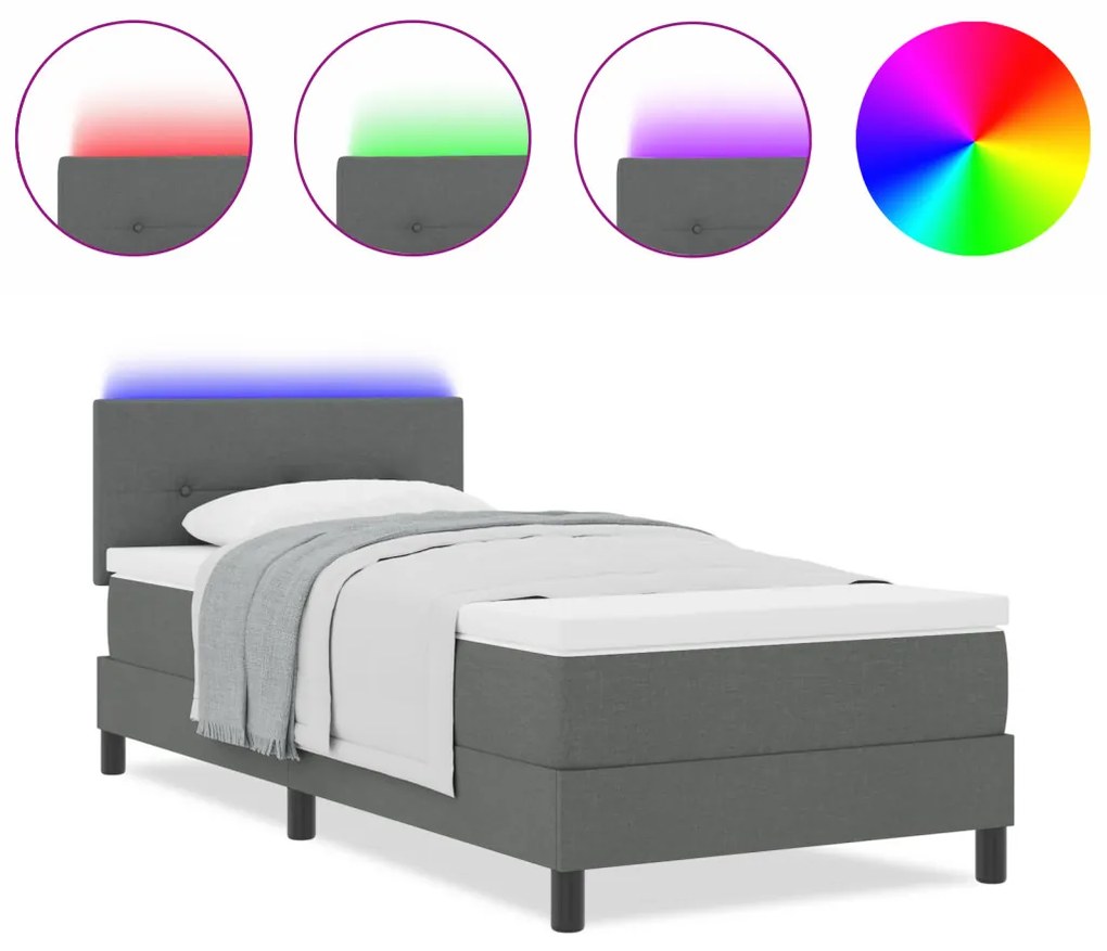 Boxspring Ágy Matrac & LED Sötétszürke 100x200 cm Textil