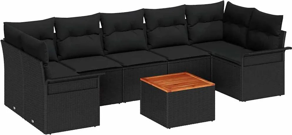 vidaXL Kerti Kanapé Szett tárolóval 8 pcs Fekete polirattan