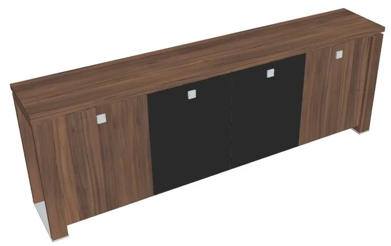 Verno+ S alacsony szekrény 260 x 46 x 90 cm, kombinált ajtó, dió / fekete