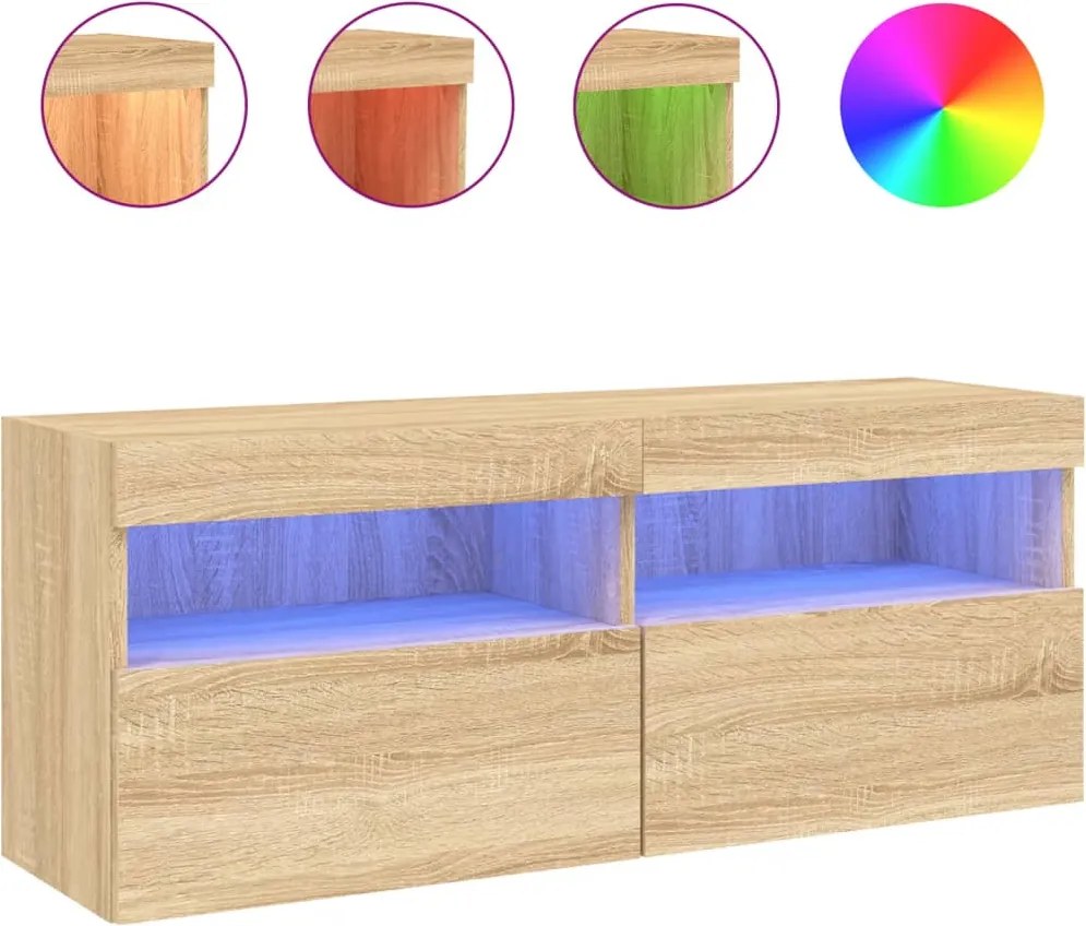 vidaXL sonoma tölgy színű fali TV-szekrény LED-ekkel 100x30x40 cm