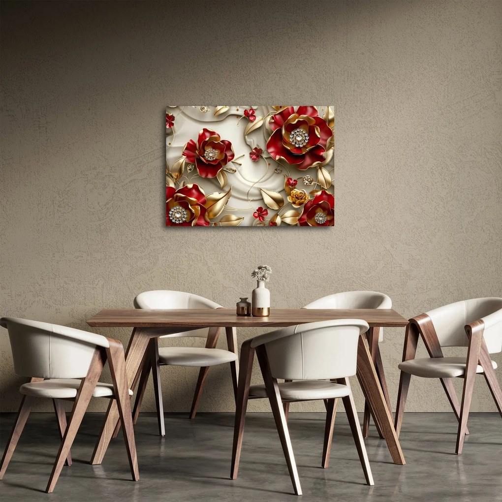 Kép - 3D piros-arany virágok (70x50 cm)