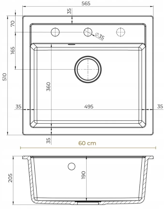 Mosogató Quality Ferrum, konyhai gránit mosogató 565x510x205 mm + szifon, fehér, SKQ-FER.W.1K60.X