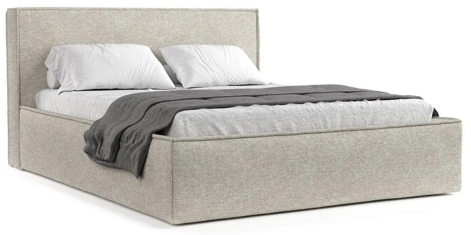 Világosszürke kárpitozott ágyneműtartós franciaágy ágyráccsal 200x200 cm Lounge L – Maison de Rêve