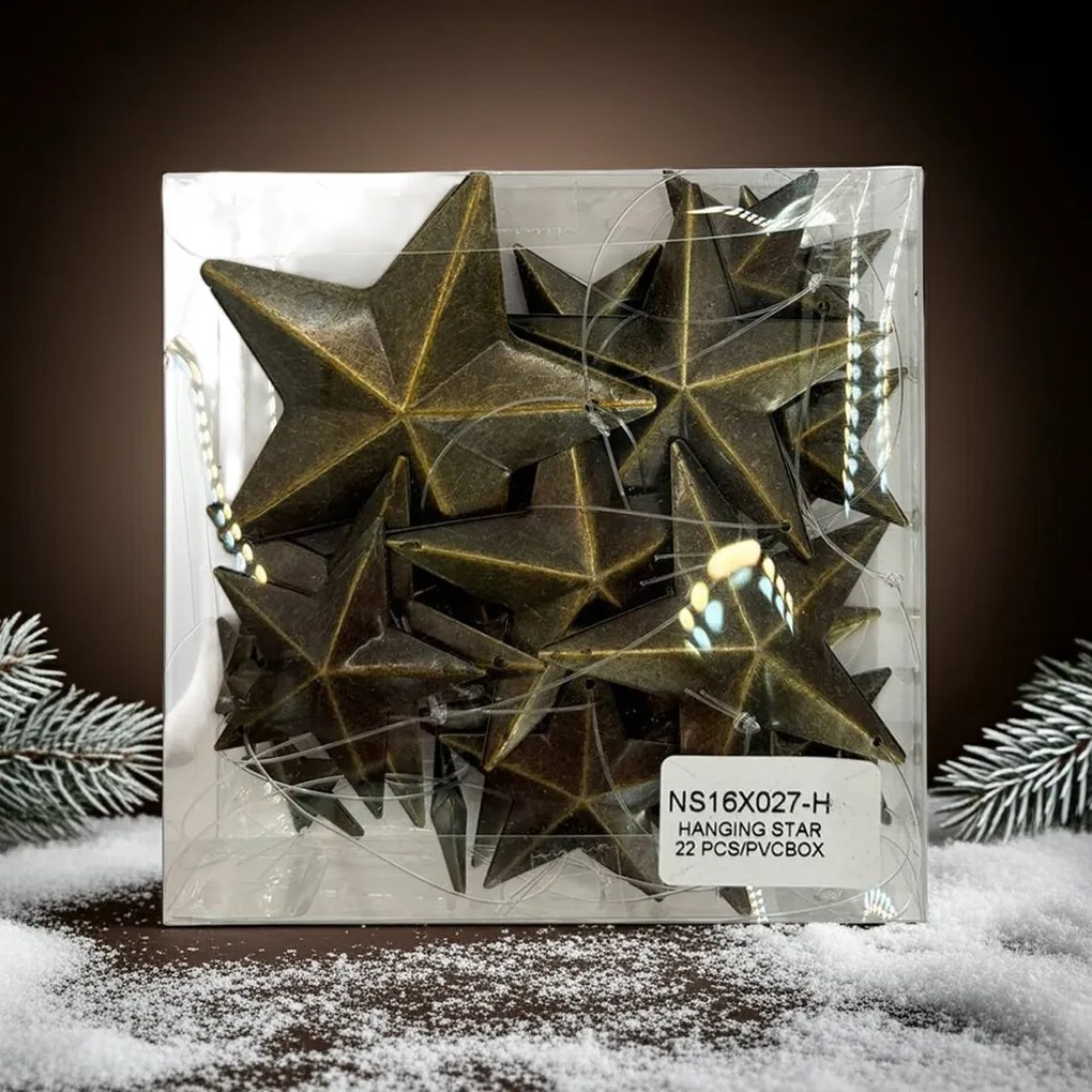 Rézszínű fém csillagok akasztóval 22db-os