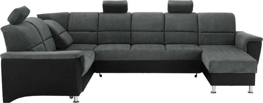 Ülőgarnitúra, műbőr fekete/szövet sötétszürke, balos, SANTIAGO U