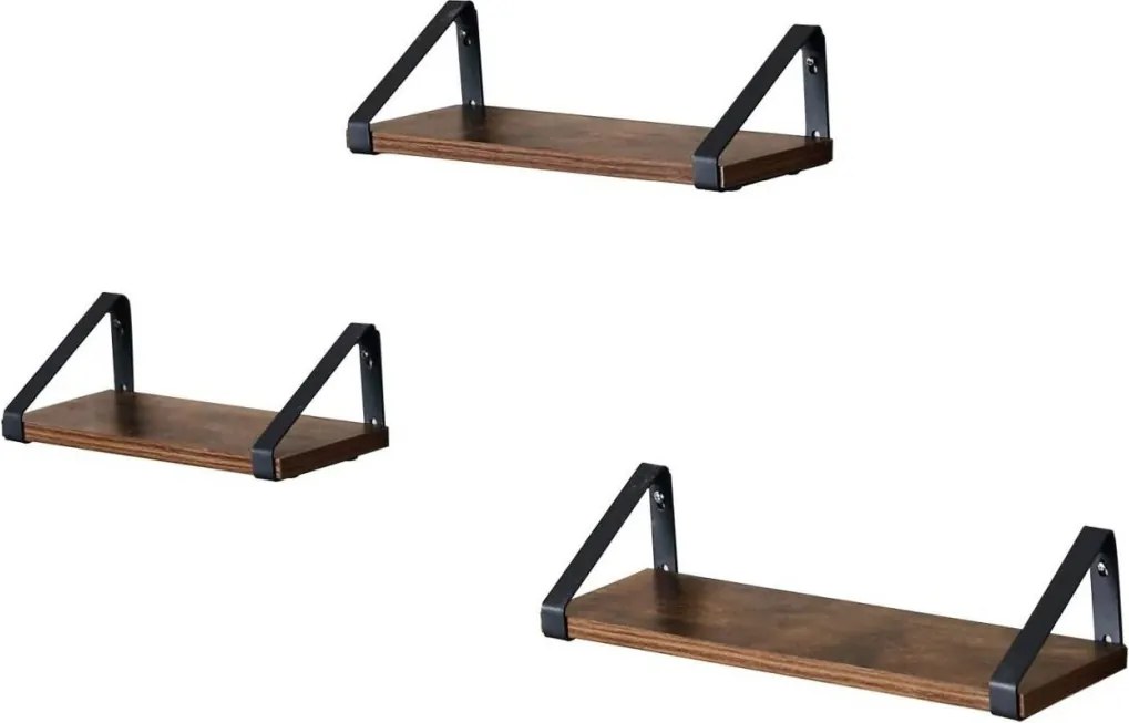 3 darabos fali polc szett, rusztikus barna 30/35/40cm