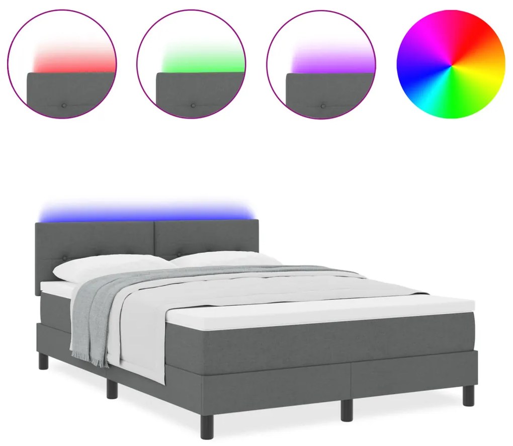 Box Spring Ágy Matraccal & LED Sötétszürke 160x200 cm Szövet