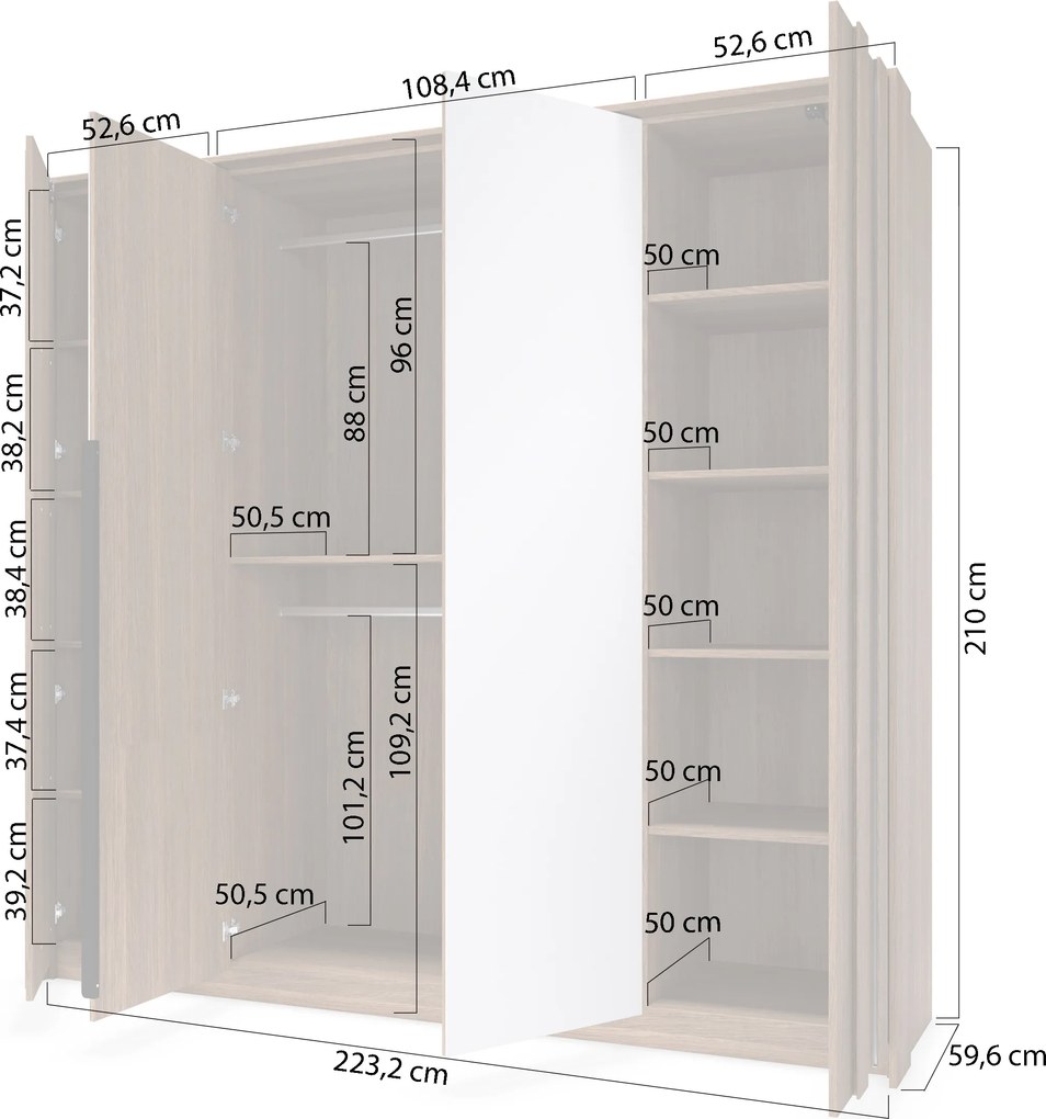 Flaro világítású gardróbszekrény 223 cm - dunin tölgy