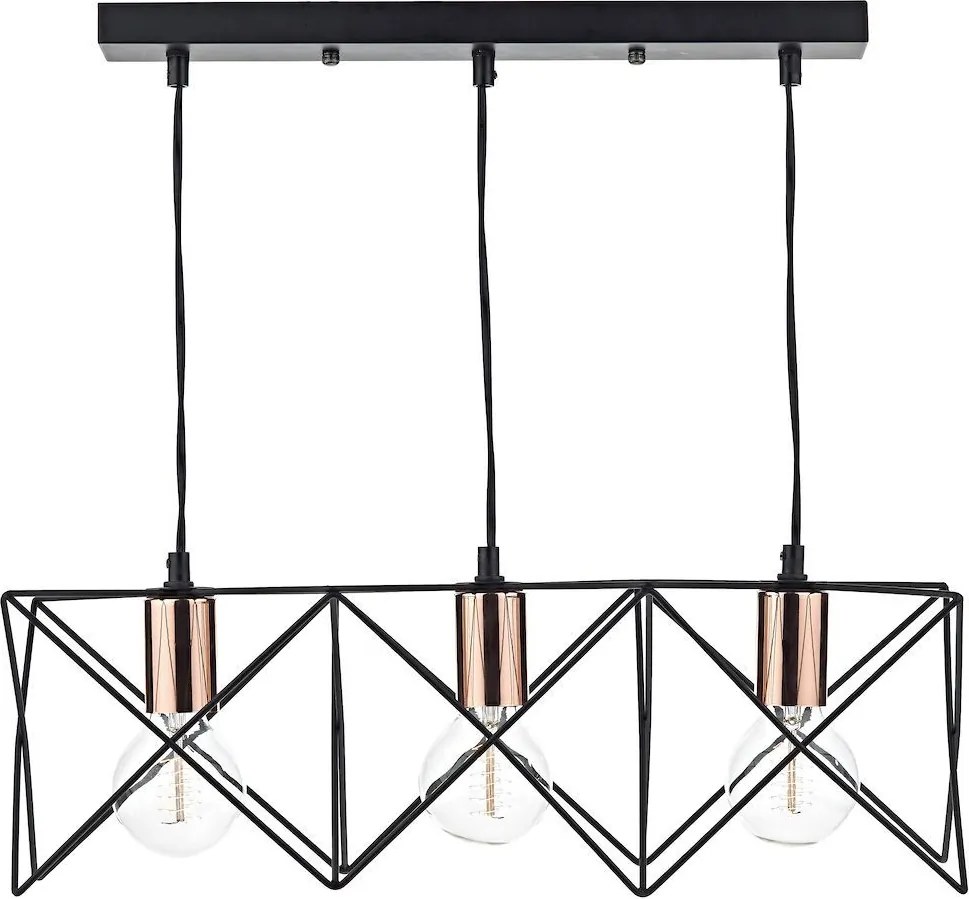 DAR LIGHTING MID0322 MIDI Többágú Függesztett Lámpa Fekete, Réz E27 IP20
