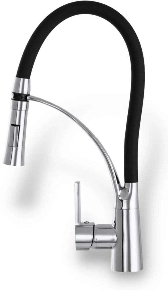 Gamma Nexo, szabadon álló magas konyhai csaptelep rugalmas karral és spray-vel, fekete matt-fényes króm, GMA-BNO-CH