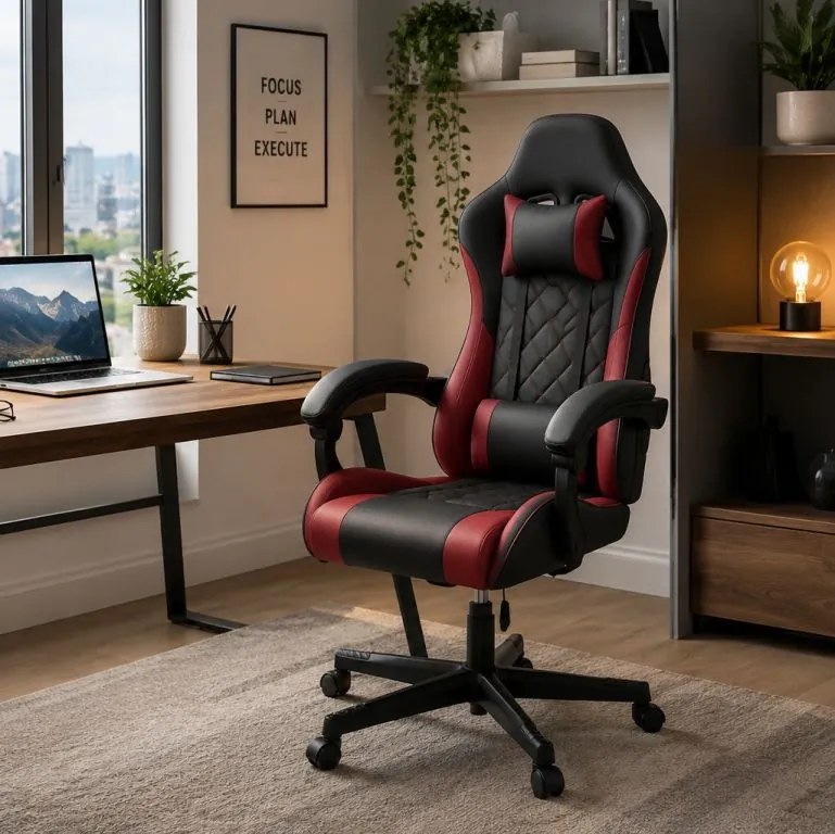 Ergonomikus gamer szék fekete/piros párnákkal