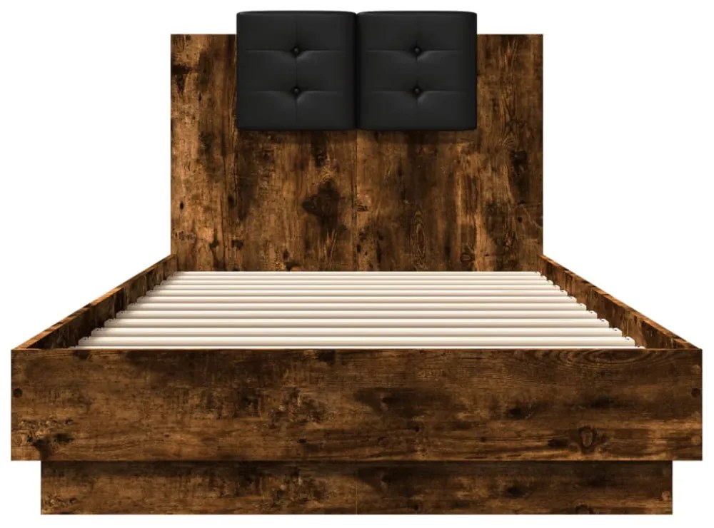 füstös tölgy színű szerelt fa ágykeret fejtámlával 100 x 200 cm