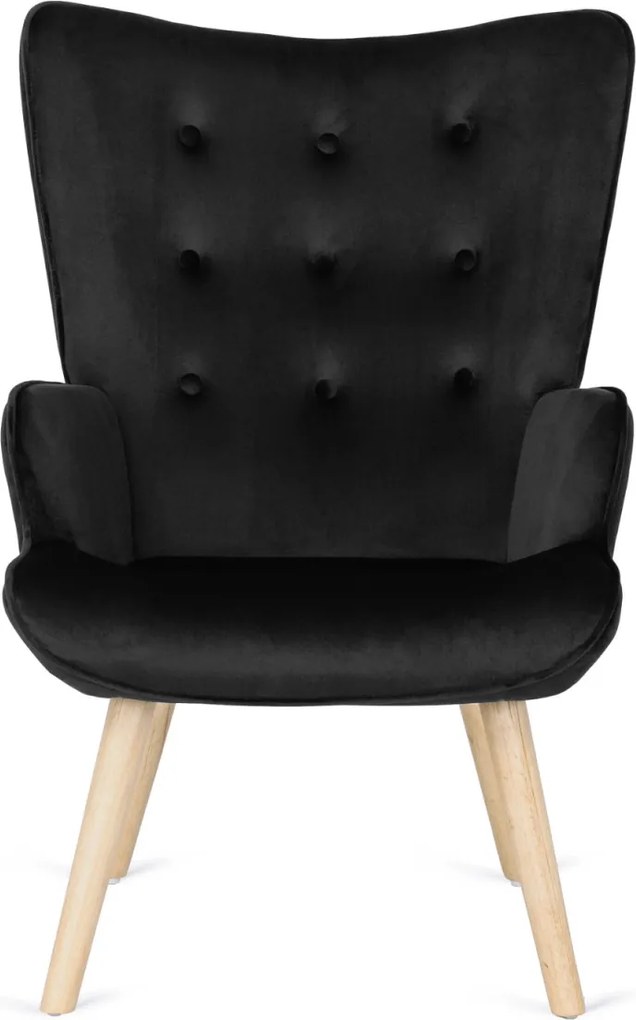 Pihenőfotel fekete színben, bársony kárpittal, lábtartóval LOZANO