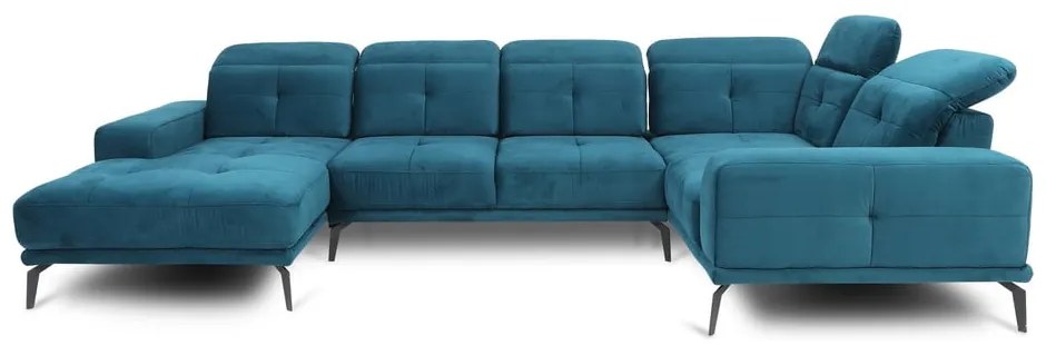 Kék bársony sarokkanapé (jobb oldali-U alakú) Neviro – ELTAP