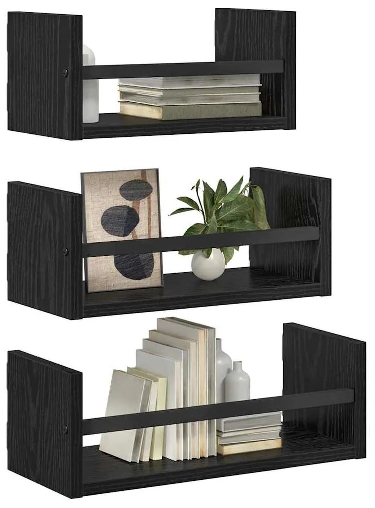 vidaXL Fali polc készlet 3 pcs Fekete tölgy 40x16x14cm Faanyag