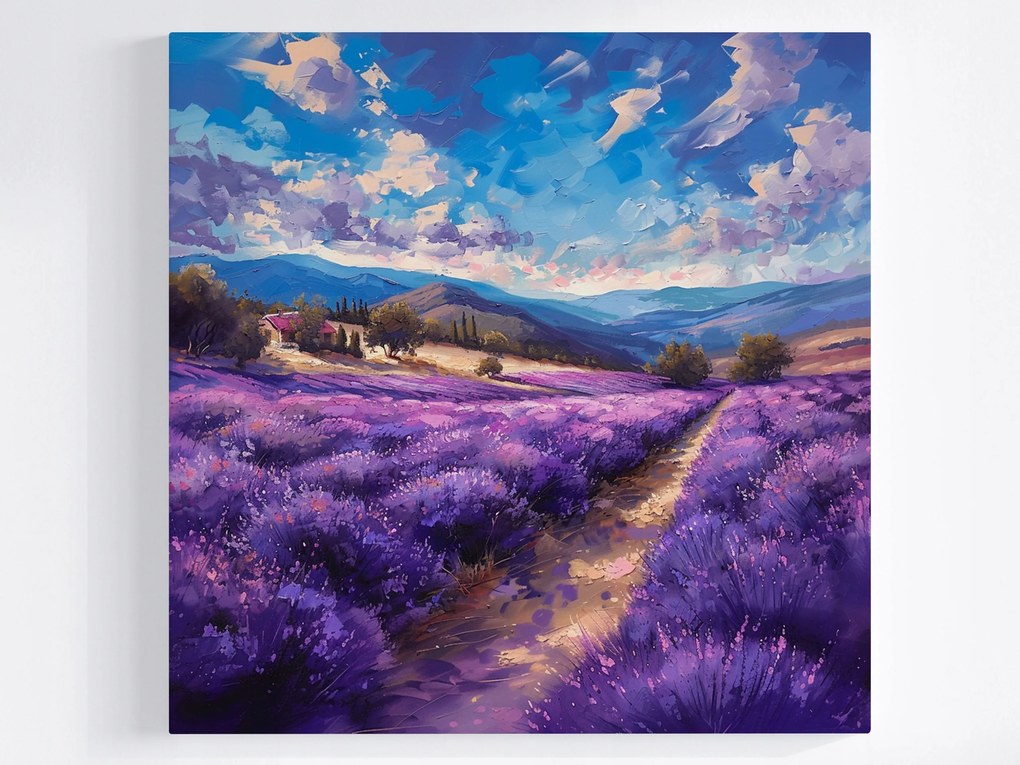 Vászonkép Canvas Tájkép Hegyek Mező Levendula Virágok 40x40