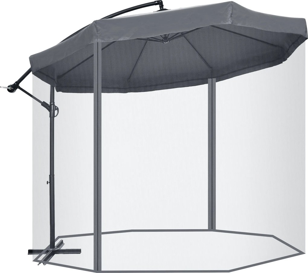 Outsunny Szabadon álló Napernyő, 295 x 295 cm-es Napernyő Kézi Rámpával és Szúnyoghálóval, 360°-ban Forgatható Kerti Napernyő 8 Fő Részére, Teraszi Na