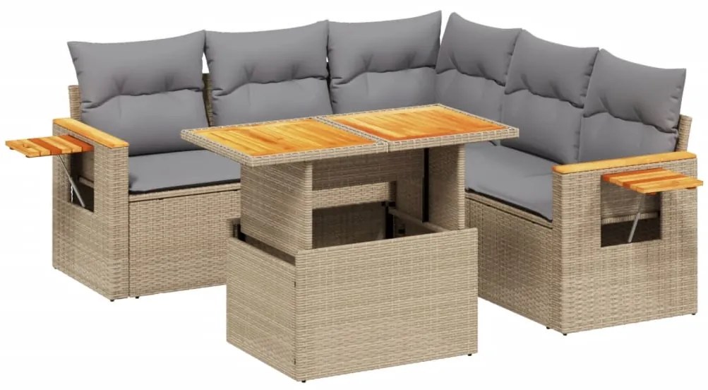 6 részes bézs polyrattan kerti ülőgarnitúra párnával