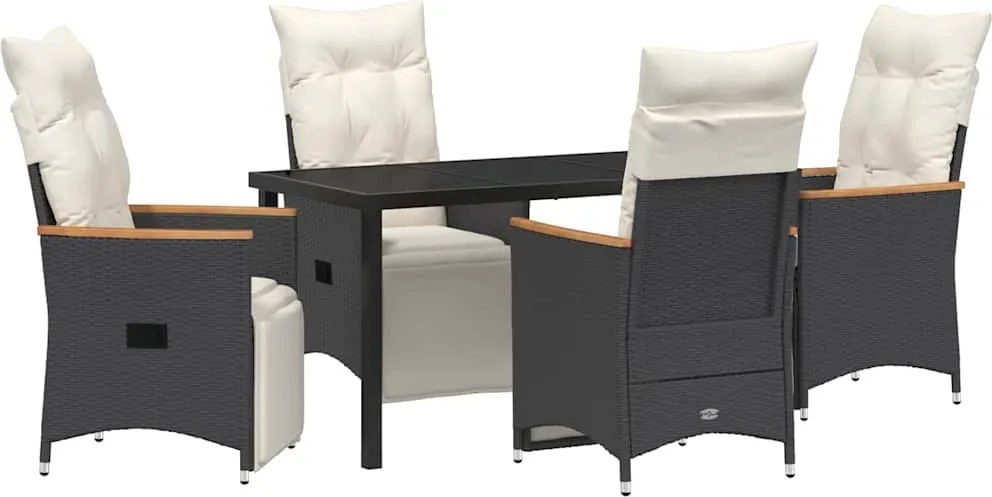 vidaXL Kert étkező szett párnával 5 pcs Fekete polirattan