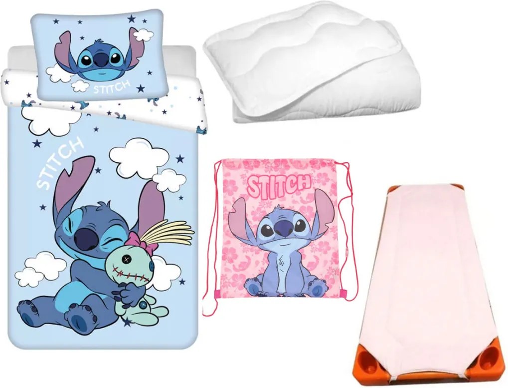 Disney Lilo és Stitch, A csillagkutya Clouds Paradise gyerek, ovis ágyneműhuzat, derékalj, tornazsák és paplan/párna szett 100x135 cm 40x60 cm