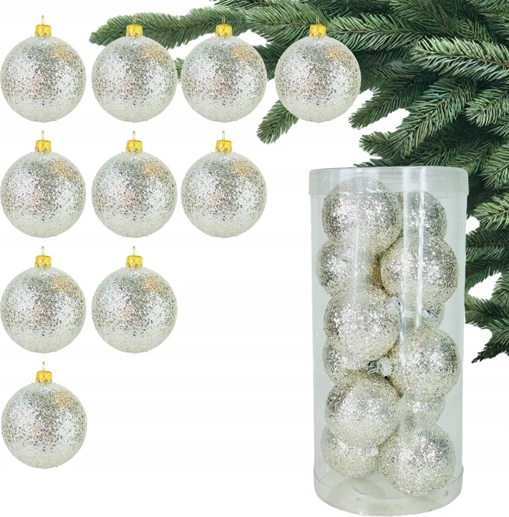 Platina Karácsonyfa Bombák Ezüst csillámos Buborékok a karácsonyfára Bomba szett
