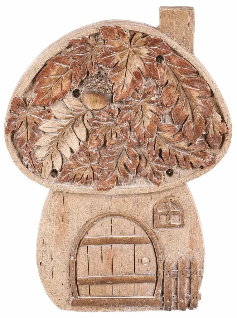 Őszi dekoráció Gomba házikó világítással, 24 x 10x 32 cm, magnézium, fa utánzat