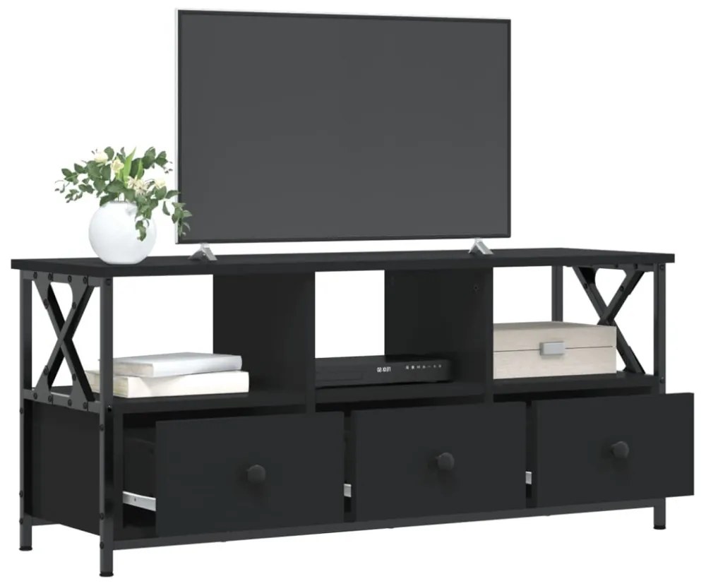 fekete szerelt fa és vas TV-szekrény 102 x 33 x 45 cm