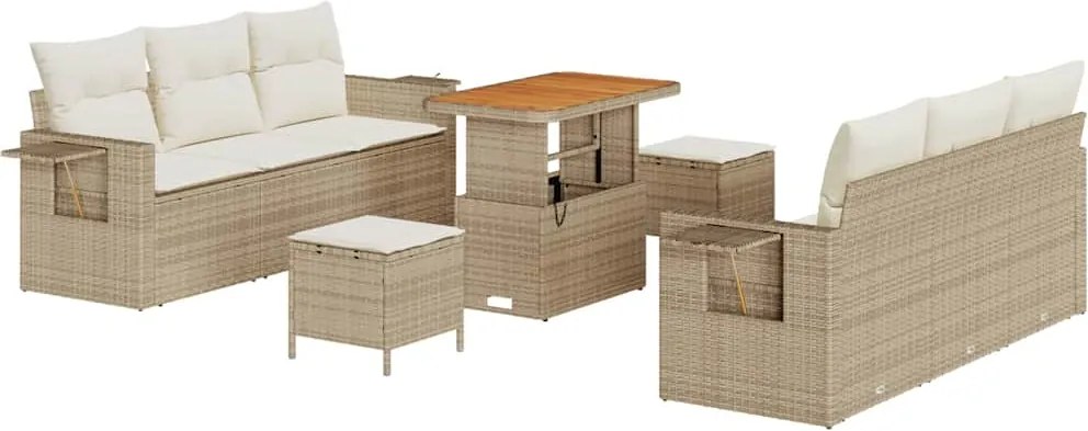 vidaXL Kerti Kanapé Szett párnával 9 pcs Bézs polirattan