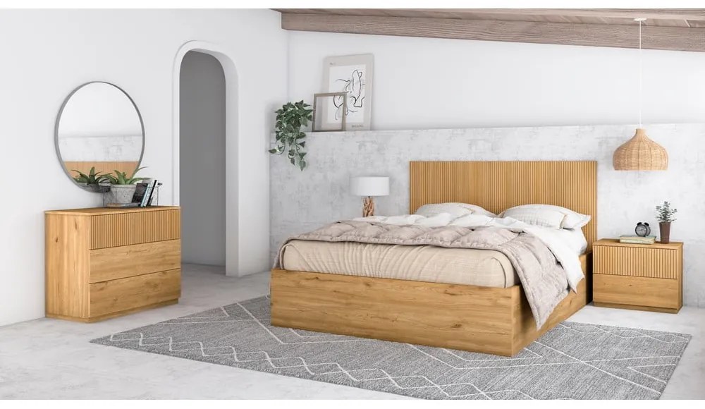 Natúr színű alacsony komód tölgyfa dekorral 100x72 cm Rayana – Marckeric