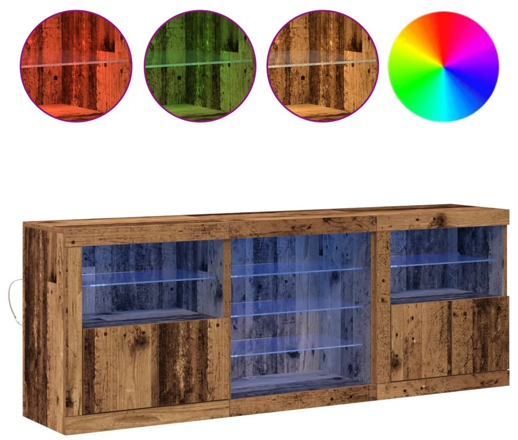 LED világítással ellátott büfé régi fa 181,5x37x67 cm újrahasznosított fa