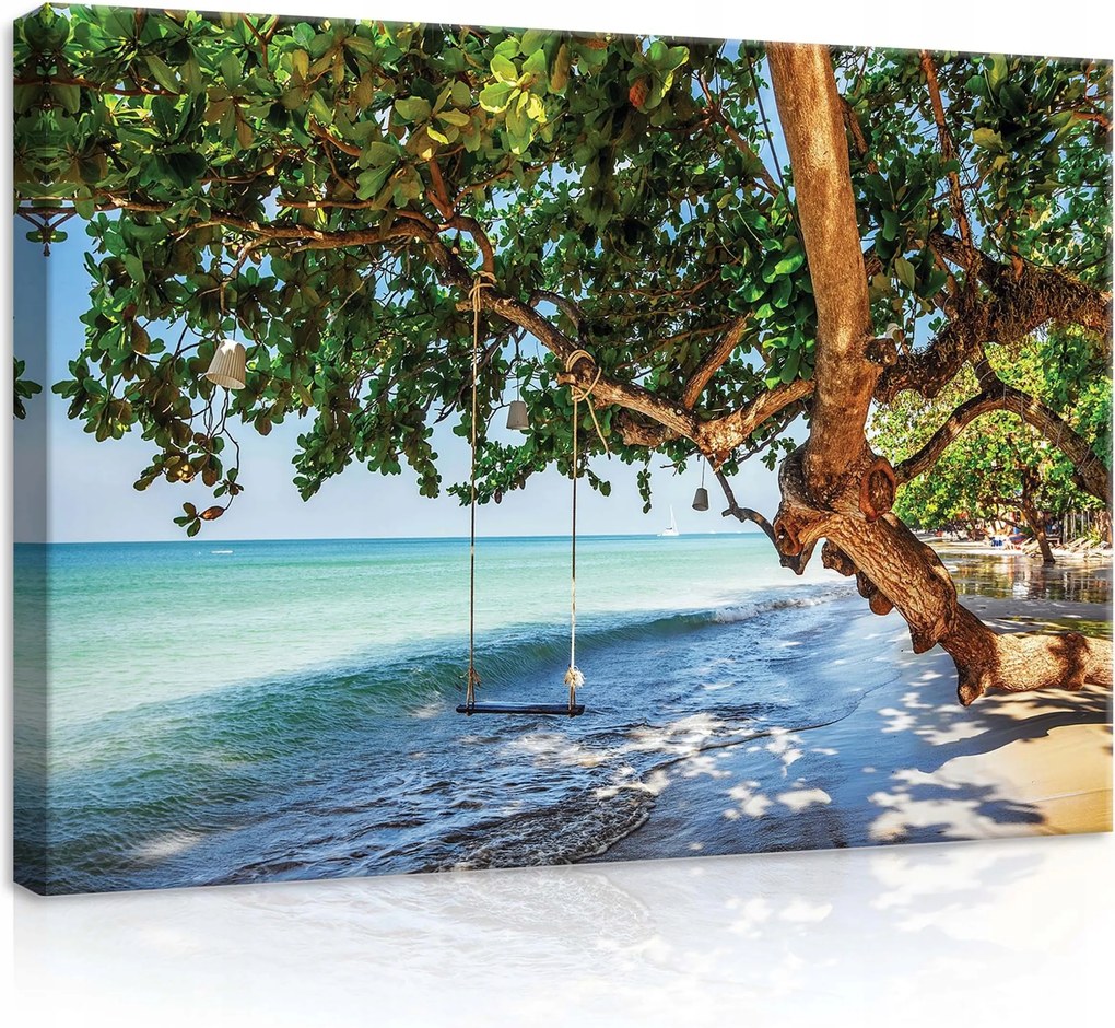 Vászonkép 70x50 Trópusi sziget tengerpart tenger óceán bölcső fa pálmafa