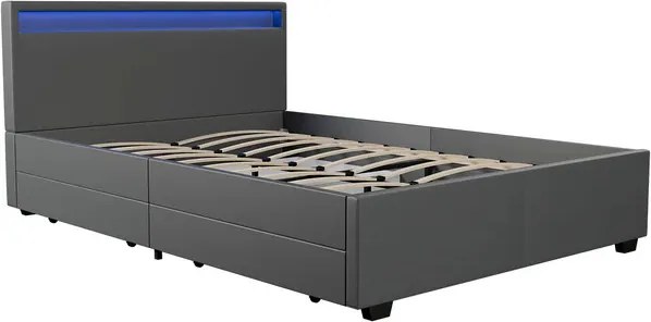Juskys Kárpitozott ágy Lyon 140x200 cm - sötétszürke