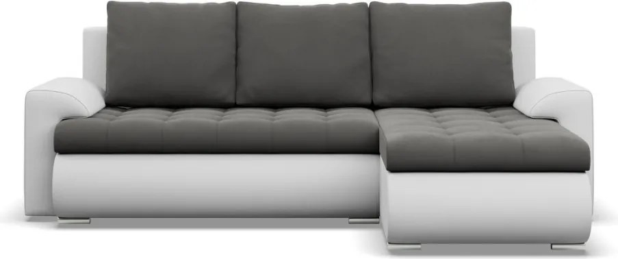 Tokio sarokkanapé, 2 ágyneműtartóval, bársony + műbőr, jobboldali, szürke - fehér