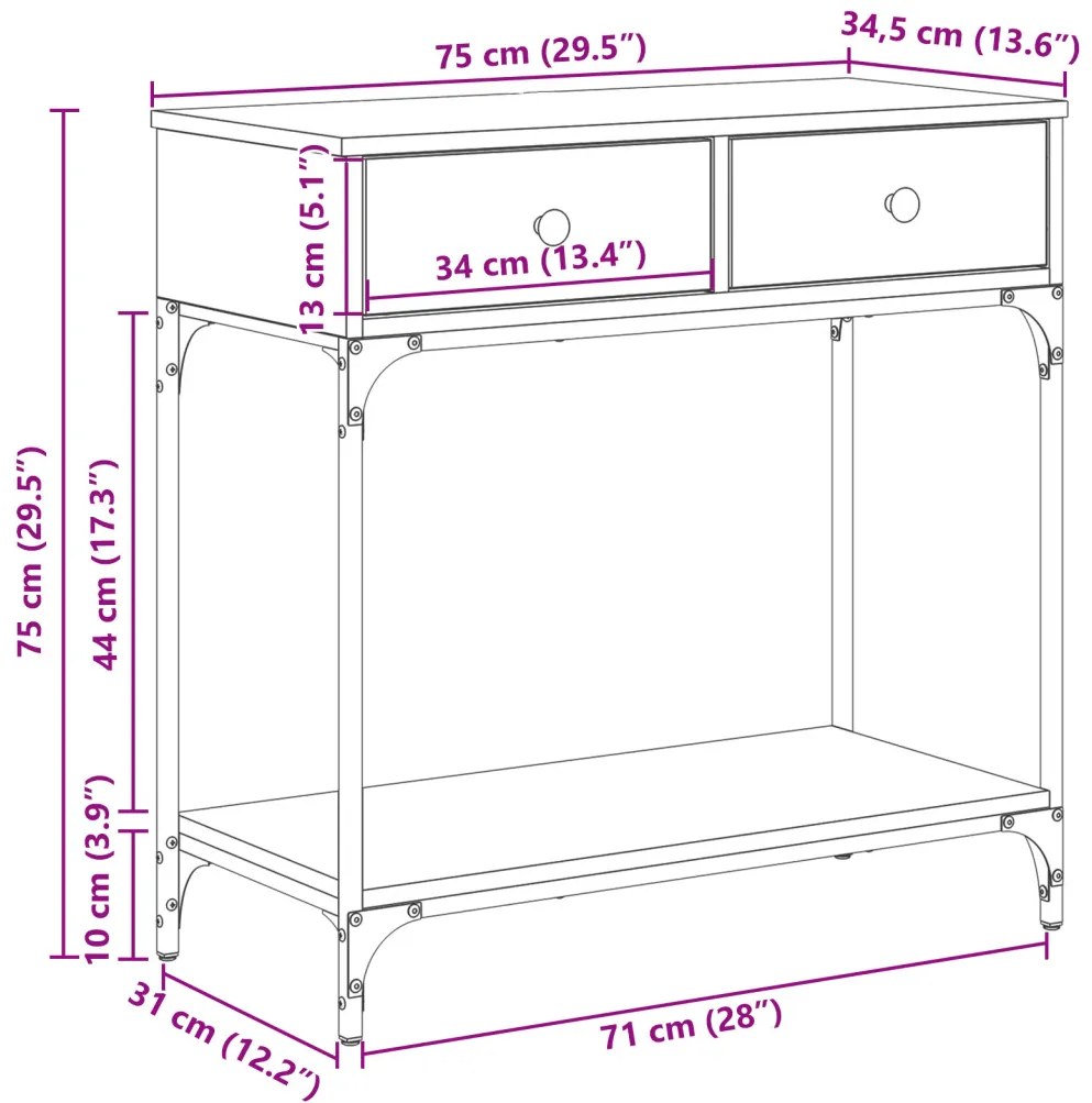 konzol asztal Régi fa 75x34.5x75 cm Műszaki fa