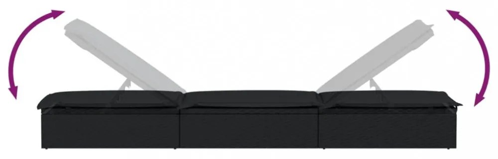 1 db fekete polyrattan napozóágy párnával 201 x 55 x 62 cm