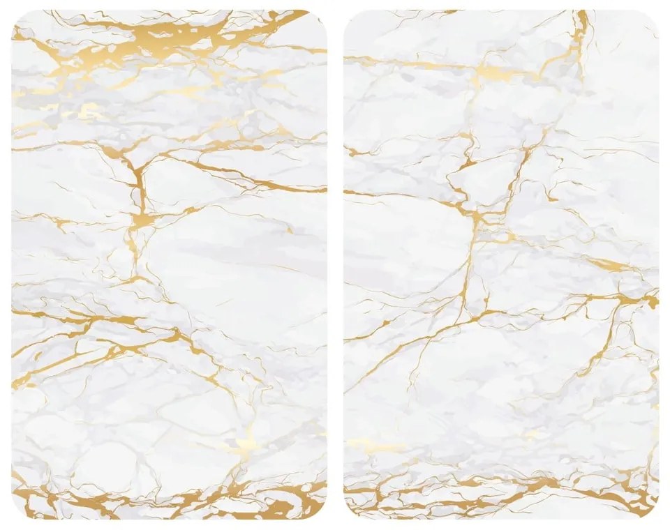 Fehér-aranyszínű edzett üveg tűzhely fedőlap szett 2 db-os 30x52 cm Marble – Wenko