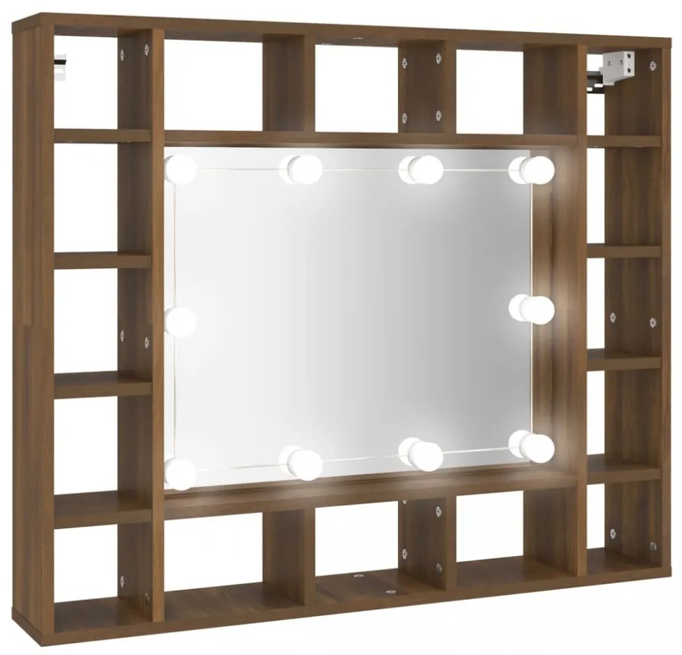 barna tölgy színű tükrös szekrény LED-ekkel 91 x 15 x 76,5 cm